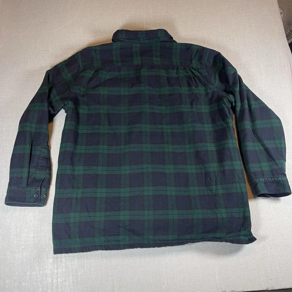 LL Bean Flannel Shirt Jacket Mens XL Fleece‎ Lined Green Tartan Plaid